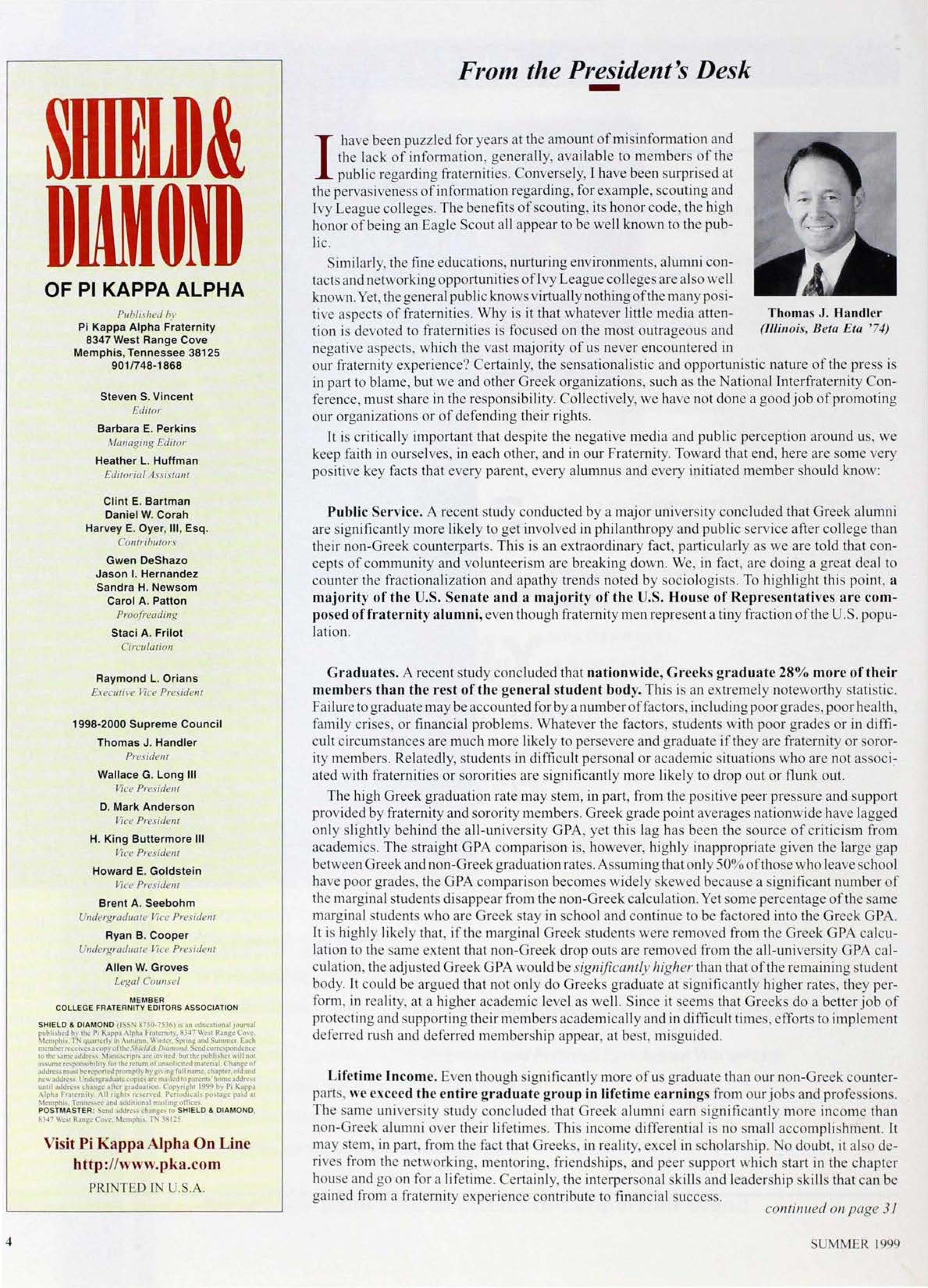 Shield & Diamond of Pi Kappa Alpha, Summer 1999